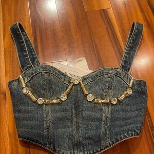 Denim Embellished Women's Top